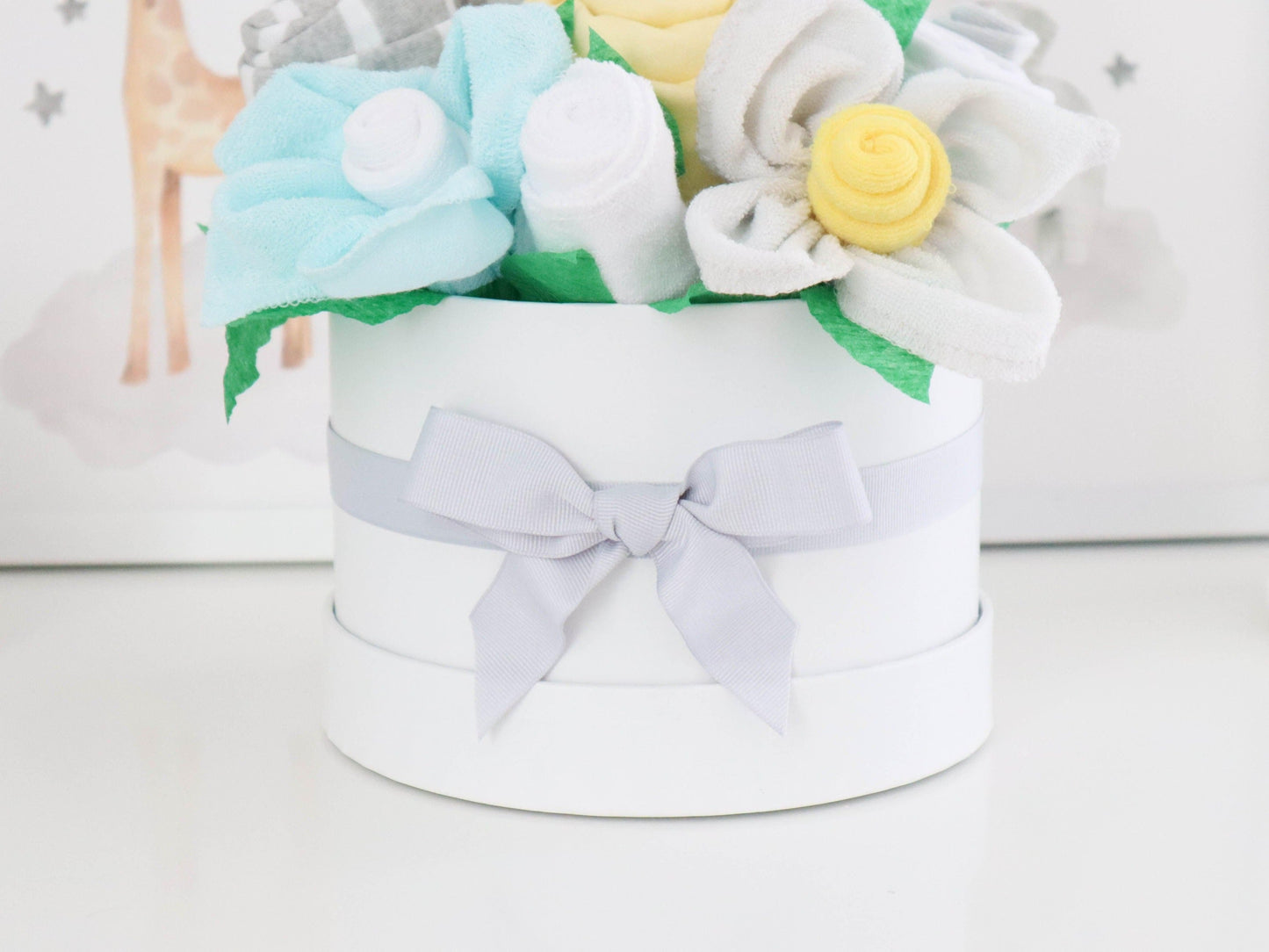 neutral baby gift box gray bow