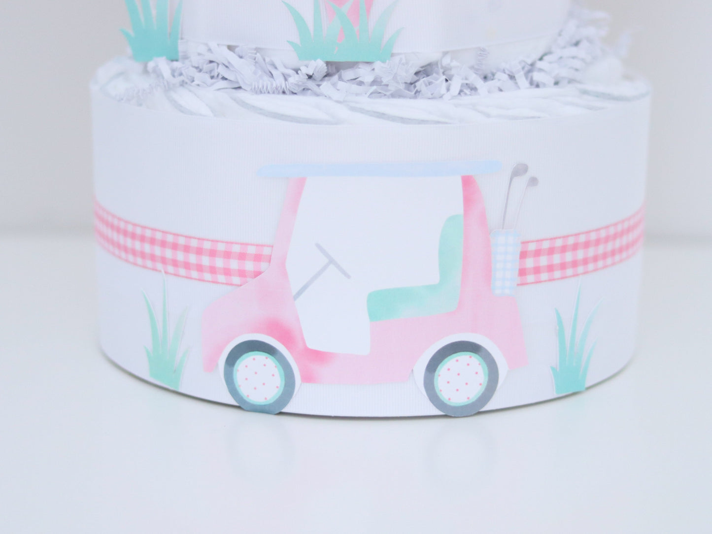 pink golf cart diaper cake decoration