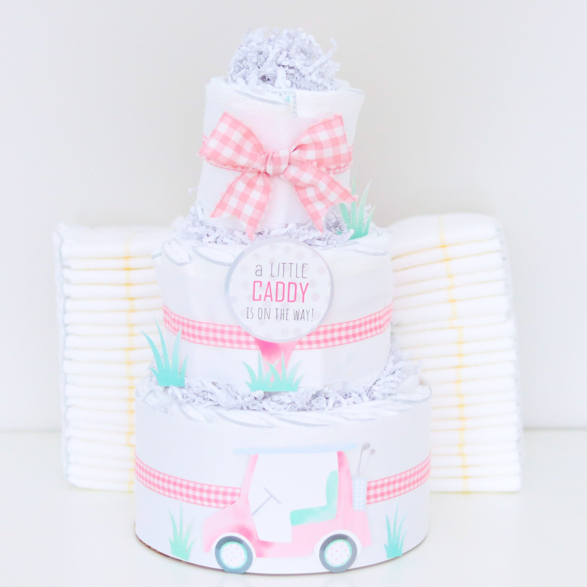 pink little caddy golf diaper cake