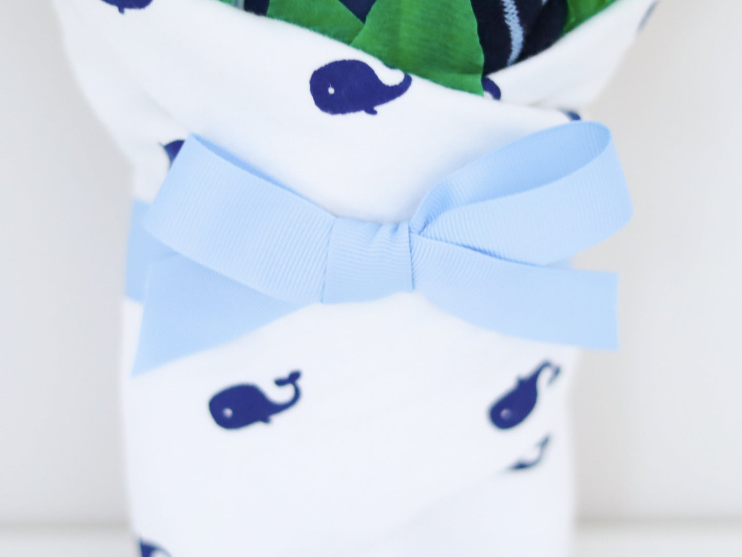 whale baby blanket and bow